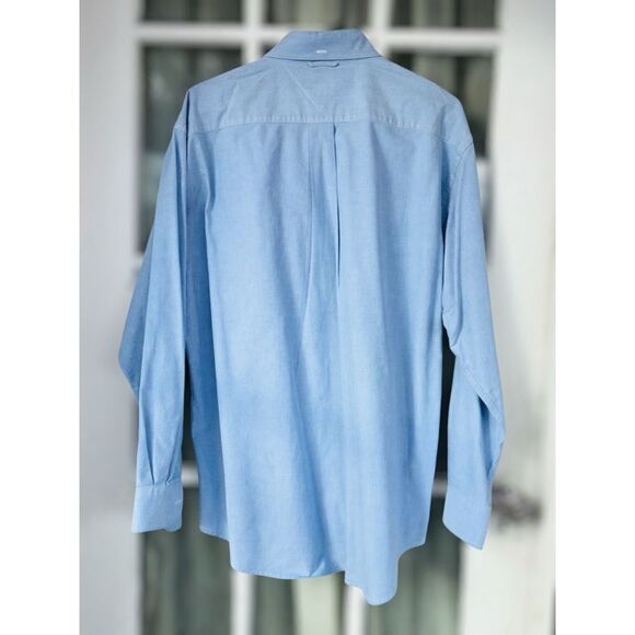 Tommy Hilfiger Men’s Large Pale Blue Button Down Poplin Long Sleeved Shirt •Flaw - Picture 3 of 14
